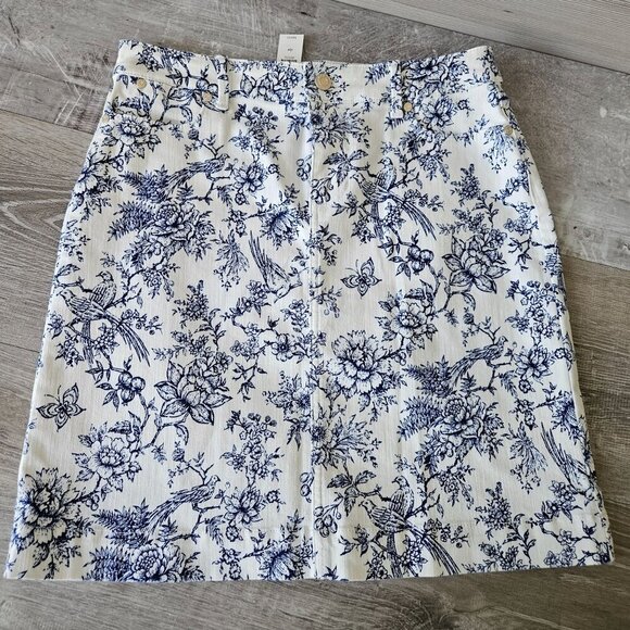 Talbots Skirt Womens Size 4P Bird Toile Print Denim A-Line Stretch Floral Skirt - Picture 12 of 16